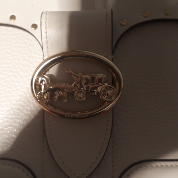 COACH Georgie Gem Rivets Chalk Gold Crossbody Leather - Picture 3 of 4